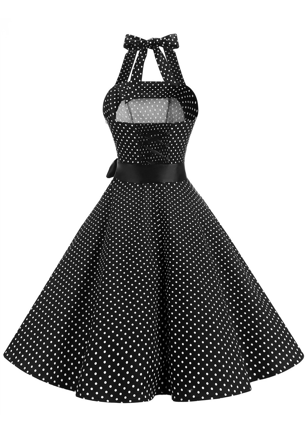 Vintage 1950s Women's Halter Retro Cocktail Dress - Audrey Hepburn Style Rockabilly Swing Dress for Parties, Weddings & Special Occasions