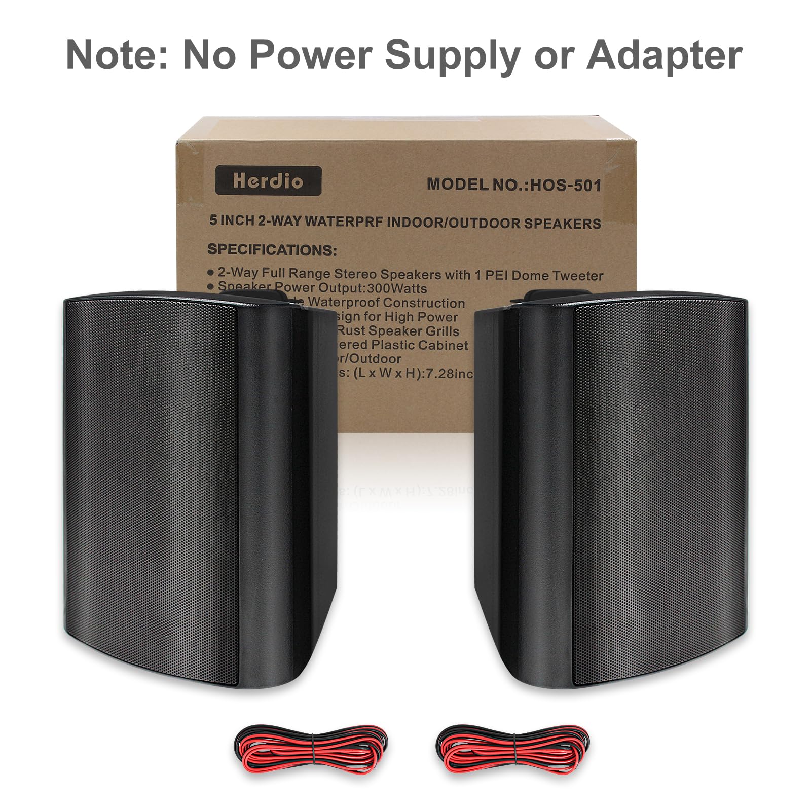 Herdio 5.25 Inch 300W Waterproof Outdoor Speakers - All Weather Wall Mounted Passive Wired Pair for Patio, Garden, Deck, Backyard & Indoor Use (Black)