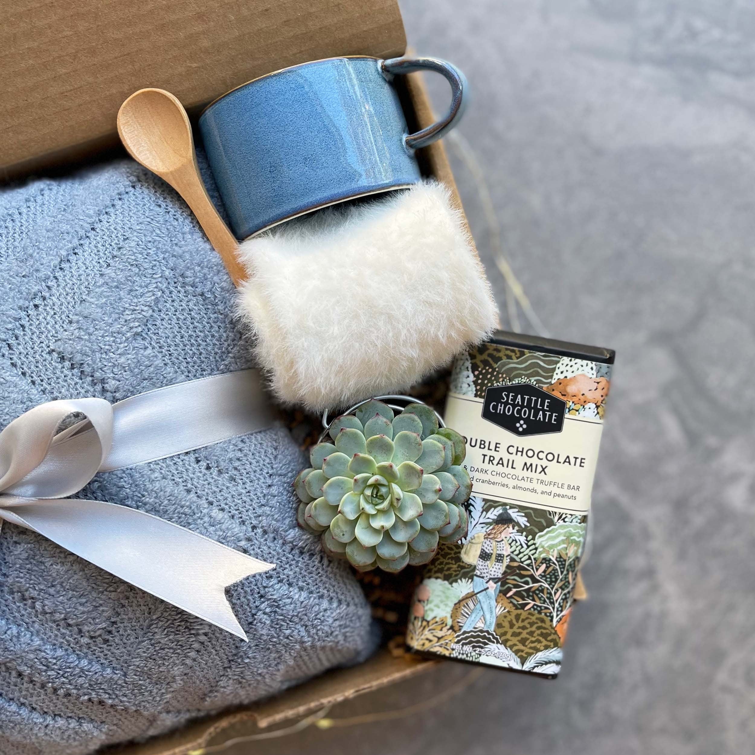 Encouragement Gift Box for Women - Cozy Hygge Gift Set with Soft Blanket, Warm Socks & Succulent Plant | Get Well Soon Care Package for Her Comfort | Perfect for Relaxation, Self-Care & Recovery