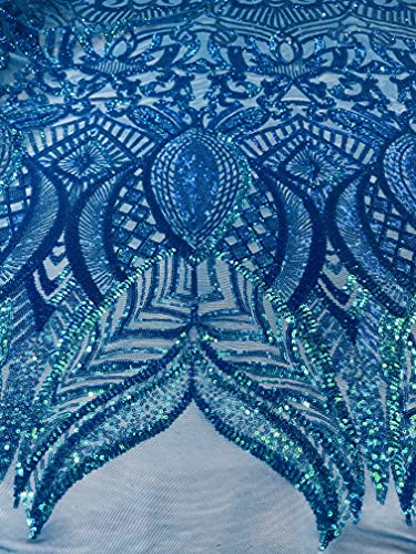 Turquoise Iridescent on Blue Mesh