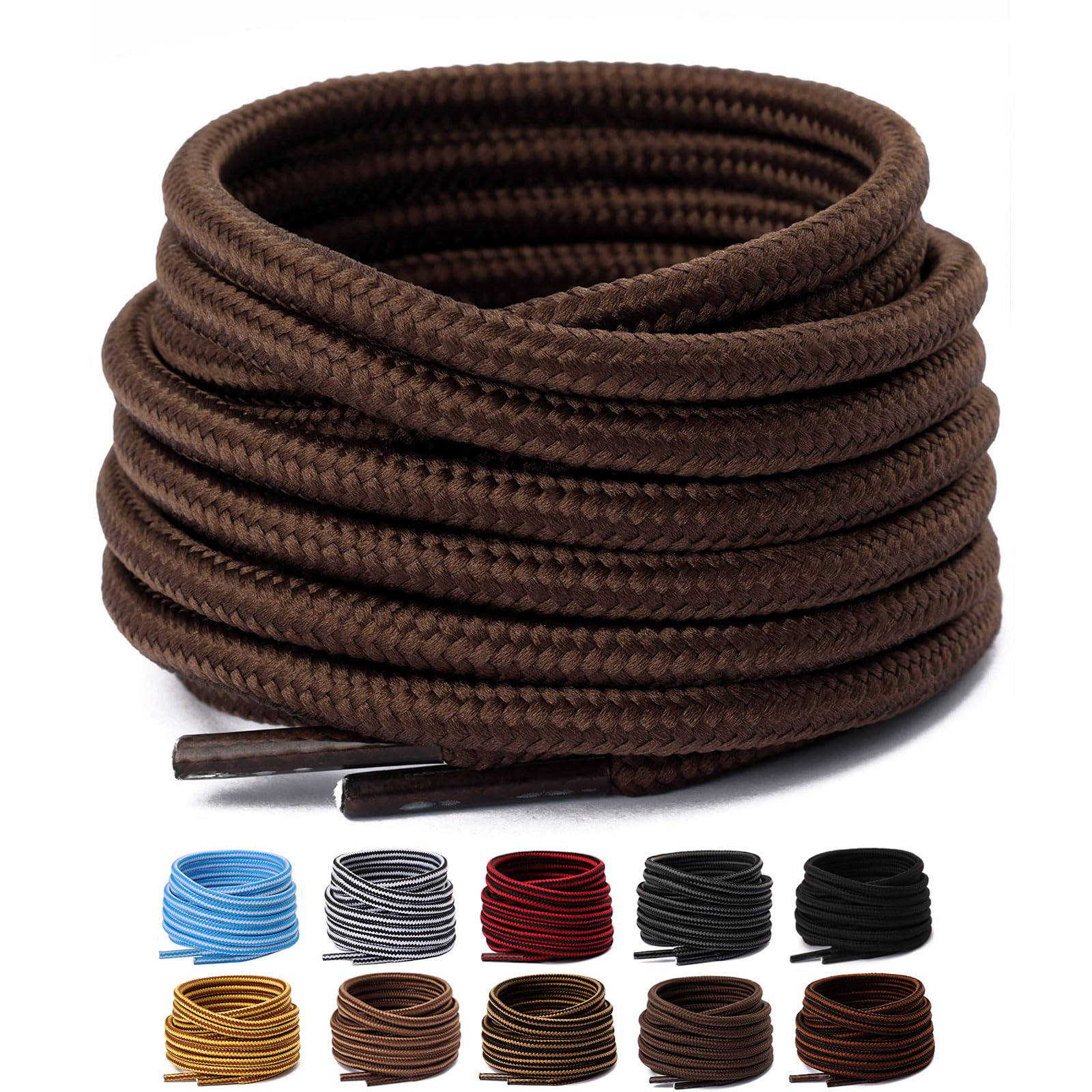 Olukssck 2-Pair Round Shoelaces for Sneakers & Boots - Heavy Duty Durable Shoe Laces for Hiking, Work Boots & Outdoor Activities - Perfect for Trail Running, Construction & Daily Wear
