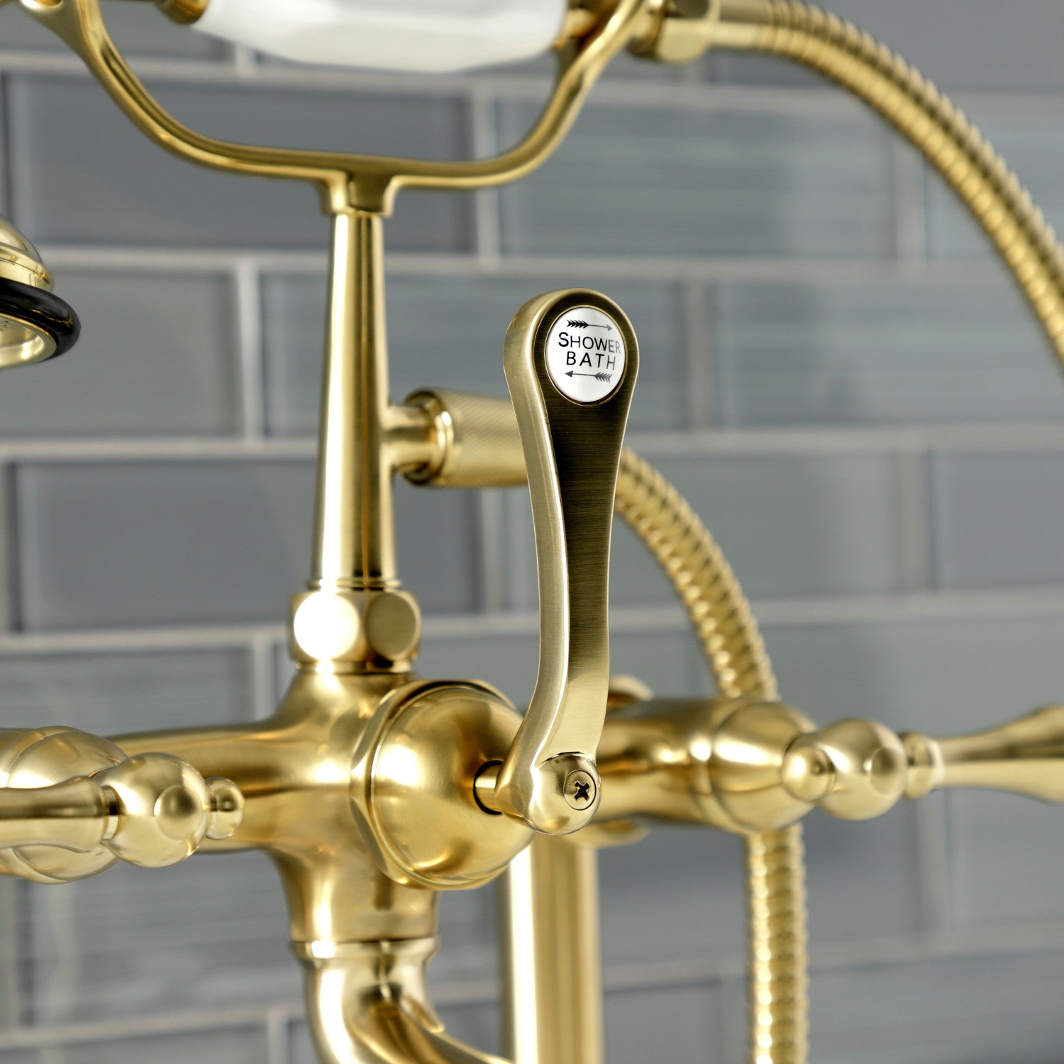 Vintage AE103T7 3-Handle 2-Hole Deck Mount Clawfoot Bathtub Faucet with Hand Shower in Brushed Brass - Perfect for Classic Bathroom Renovations & Luxury Spa Retreats