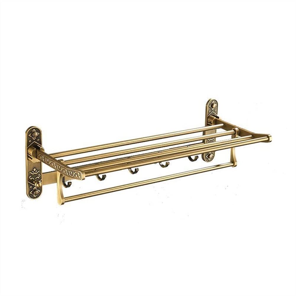 Vintage Brass Bathroom Accessories Set - 6-Piece Towel Shelf, Towel Bar, Cup Holder, Hair Dryer Rack, Tissue Box Holder & Soap Dish (ABS-004-2) | Elegant Bathroom Organization for Modern Homes, Hotels & Spas