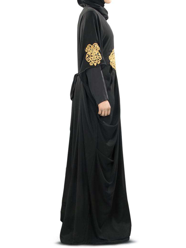 Amara Gold Embroidered Black Kaftan Dress for Women - Elegant Boho Maxi Dress for Beach, Party & Special Occasions