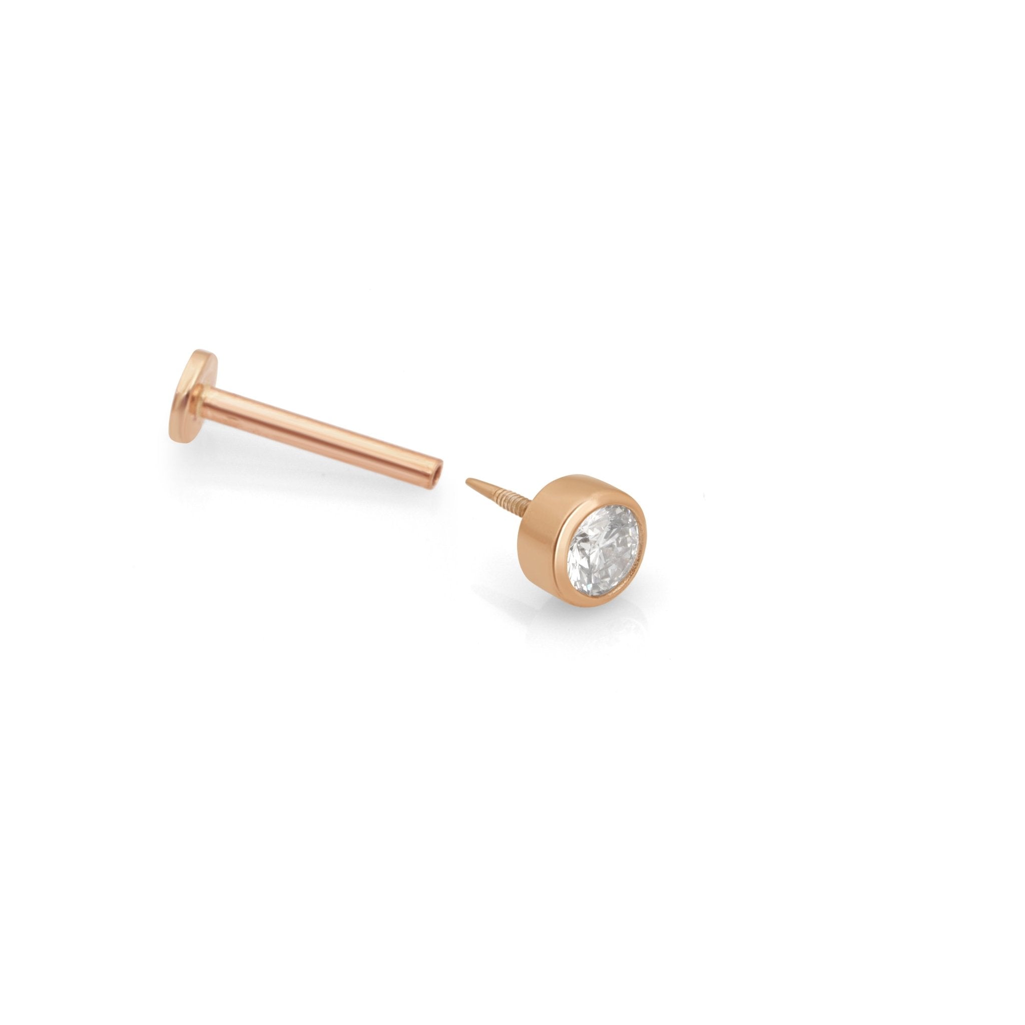14K Rose Gold Round Diamond Bezel Set Flat Back Stud Earrings - Perfect for Weddings, Parties & Everyday Elegance