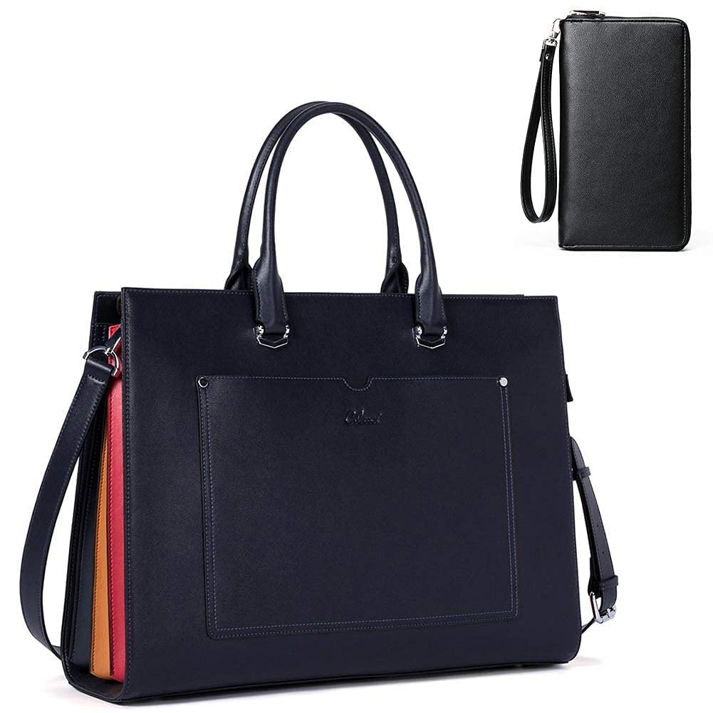 CLUCI Women's Leather Briefcase - Slim 15.6 Inch Laptop Business Shoulder Bag with Large Capacity, Zipper Closure & Card Holder Organizer - Perfect for Office, Travel & Professional Women (Black)