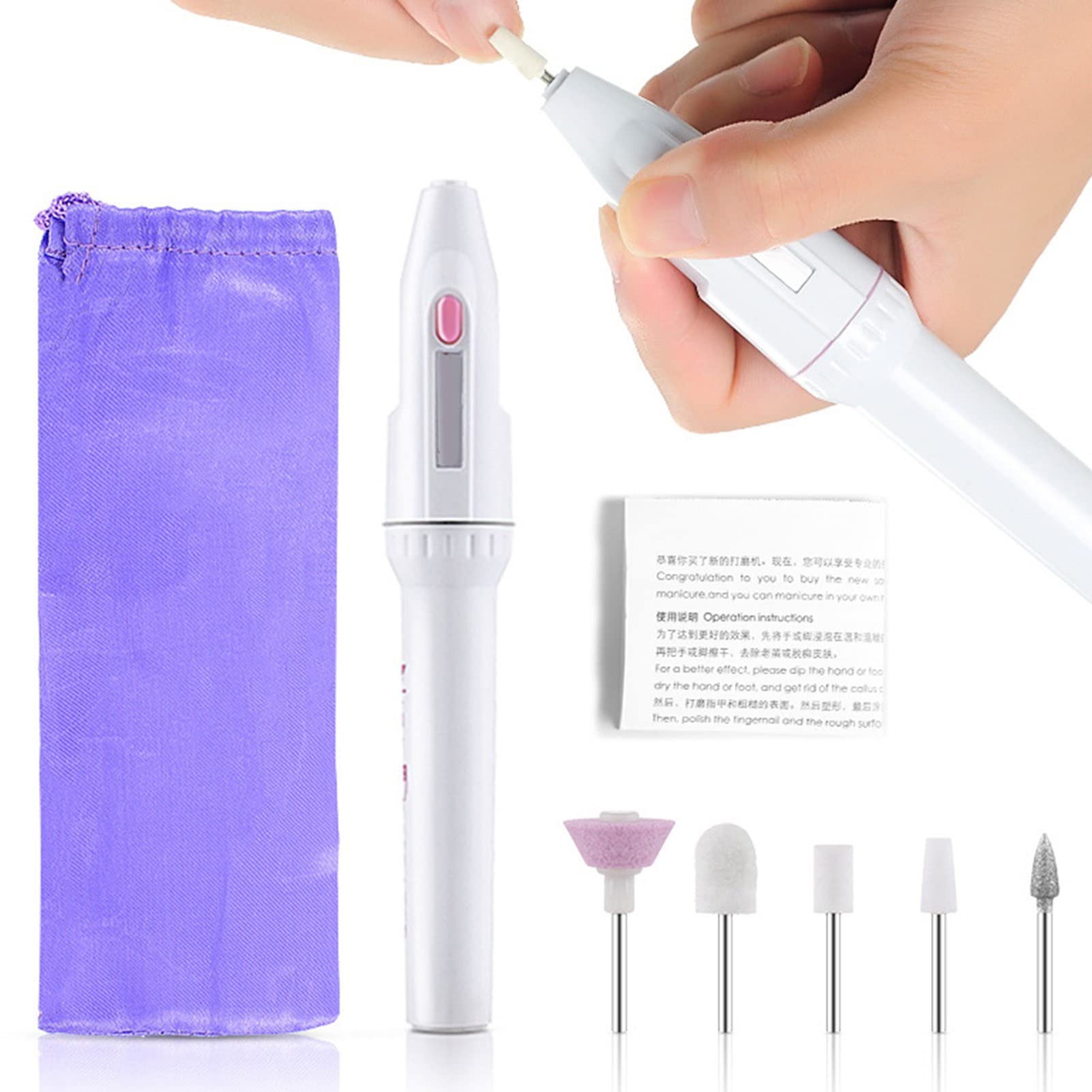 Professional Electric Nail Drill Machine Kit - 5 Grinding Heads, High Speed & Low Noise Nail Polisher for Salon & Home Manicure/Pedicure | Perfect for Nail Art, Acrylics & Gel Extensions