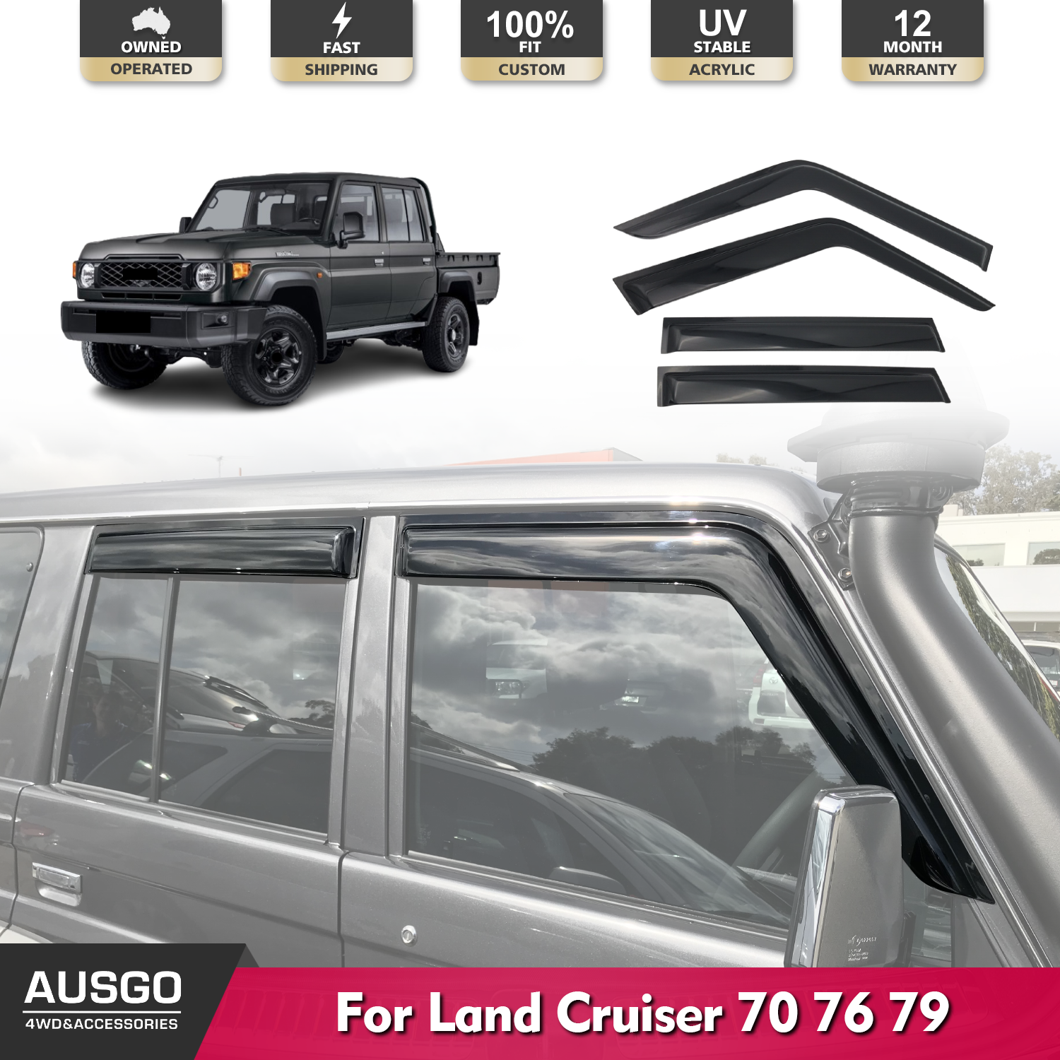 Premium Weather Shields for Toyota Land Cruiser 70/76/79 Series (2007-Present) - Durable Rain Guards & Wind Deflectors for Off-Road Protection & Comfort