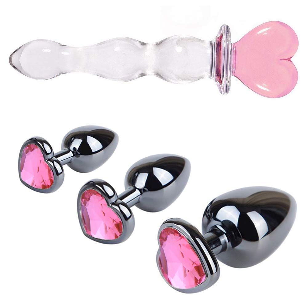 Heart Shaped Anal Plugs Set - 3 Sizes Silicone Butt Plug Trainer Kit for Men & Women, Pink Anal Massager for Beginners & Advanced Play - Perfect for Solo Play, Couples & BDSM Scenes