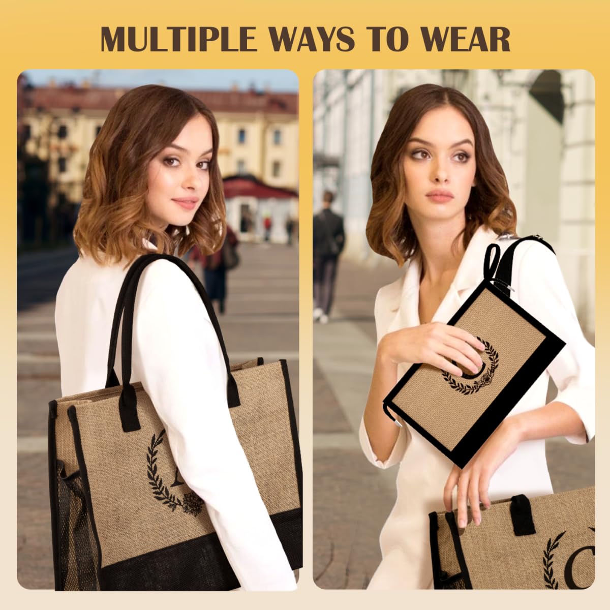 Personalized Initial Canvas Tote Bag with Zipper - Waterproof Makeup Bag, Beach Bag for Women - Great Mother's Day Gift for Mom & Grandma - Perfect for Travel, Shopping & Daily Use