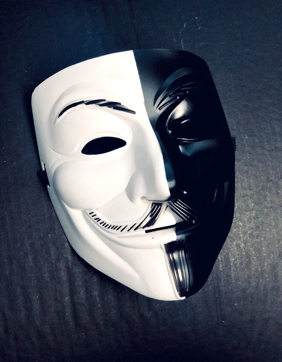 V for Vendetta Full Face Mask - Black & White Cosplay Mask for Halloween, Movie Parties, and Themed Events - High-Quality Latex Mask for Adults