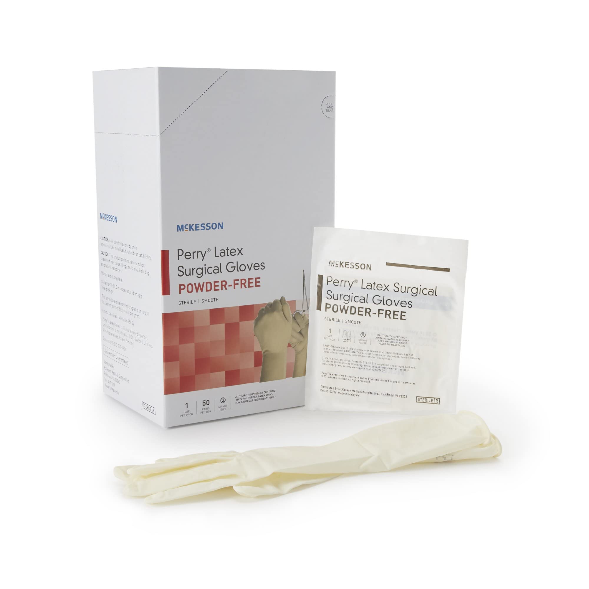 McKesson Perry Latex Surgical Gloves - 200 Pairs Sterile Disposable Powder-Free Medical Exam Gloves, Size 6.5, Cream - Ideal for Healthcare Professionals, Dental Clinics & Tattoo Artists