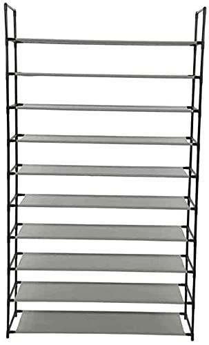 10-Tier Non-Woven Fabric Shoe Rack with Handle - Easy Assembly Shoe Storage Cabinet Organizer for Home, Dorm, Closet - Space Saving Gray Shoe Shelf for Sneakers, Boots & Sandals