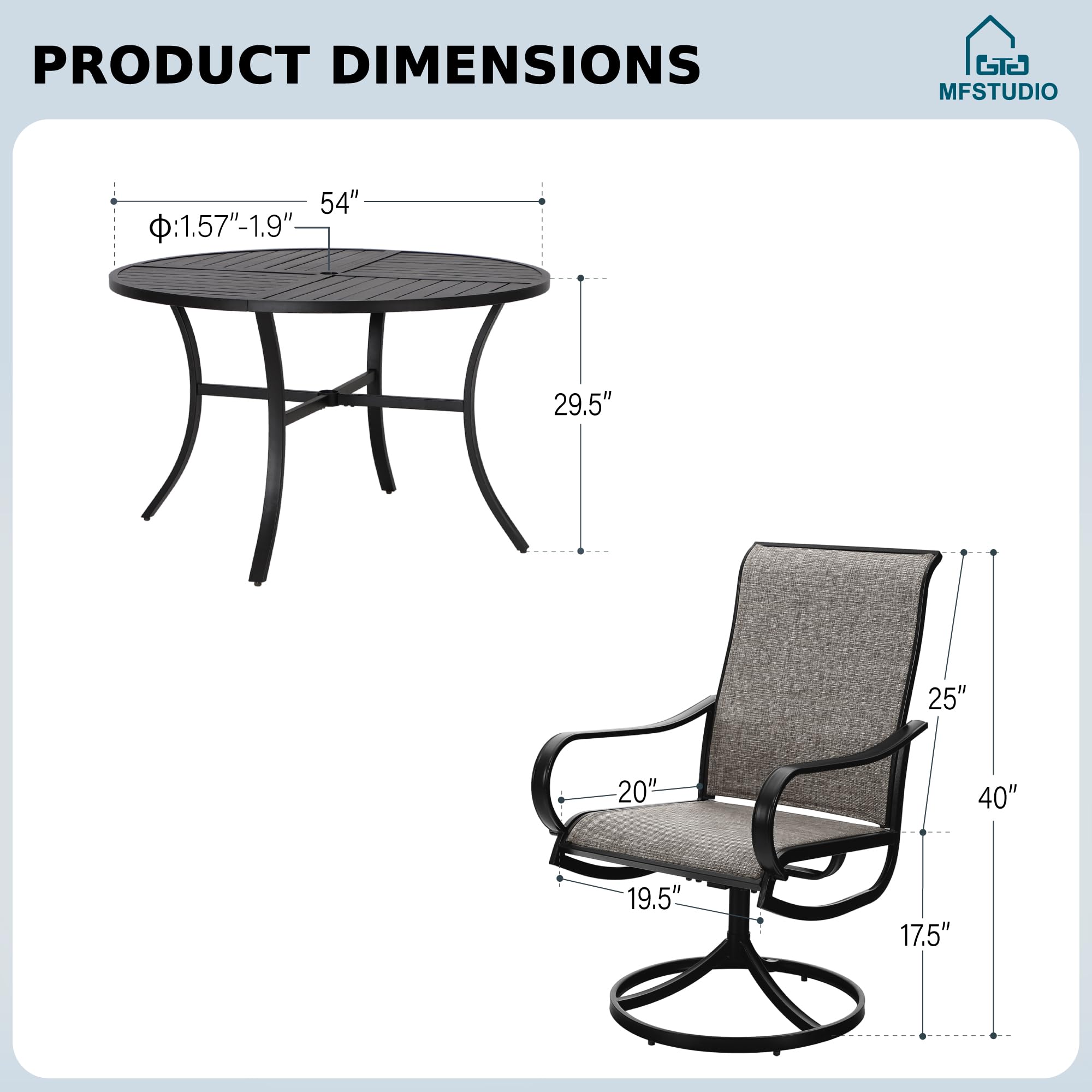 MFSTUDIO 6-Piece Patio Dining Set - All-Weather Outdoor Furniture with 6 Swivel Sling Chairs & 54