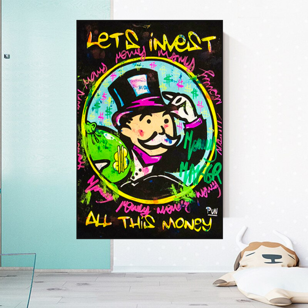 Alec Monopoly 'Let's Invest All Your Money' Canvas Art Print - Modern Wall Decor for Home, Office & Gallery
