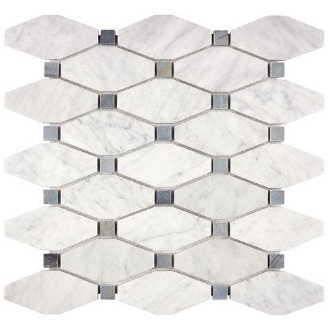 Premium Carrara White Gioia Marble Hexagon Mosaic Tile - Elegant Blue Accents for Bathroom, Kitchen Backsplash & Pool Design