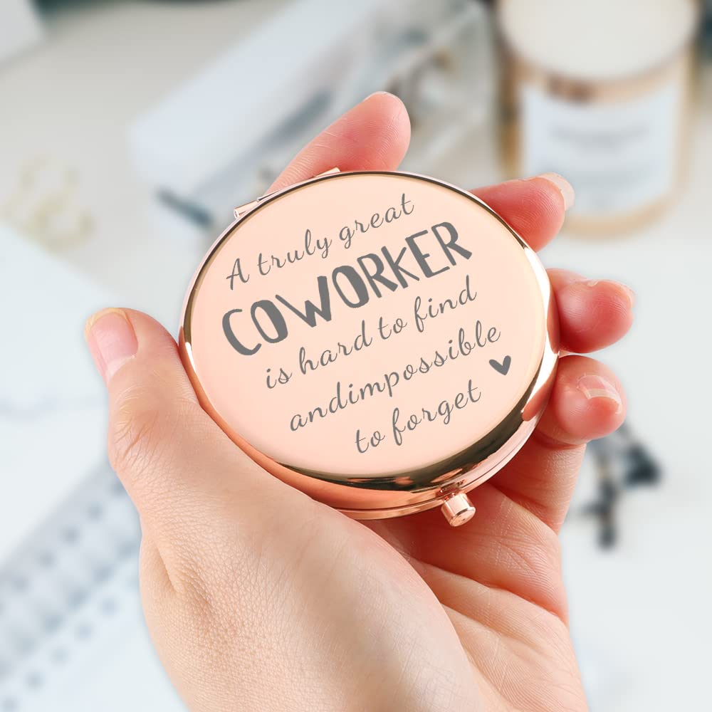 Rose Gold Compact Mirror - Unique Retirement Gift for Women | Personalized Coworker Appreciation Present for Birthday, Christmas | Truly Great Coworkers Are Hard to Find | Perfect for Office Farewells, Retirement Parties & Daily Touch-ups