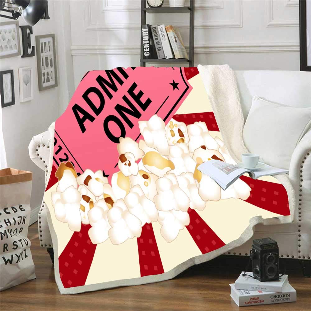Vintage Popcorn Admission Ticket Cozy Throw Blanket - Soft Warm Fleece Blanket for Couch, Bed & Decor - Perfect for Movie Nights, Gift Giving & Home Decor