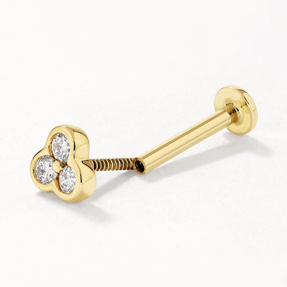 10k Gold Lab-Grown Diamond Bezel Trio Helix Single Stud Earrings | Hypoallergenic & Elegant Jewelry for Everyday Wear, Parties & Special Occasions