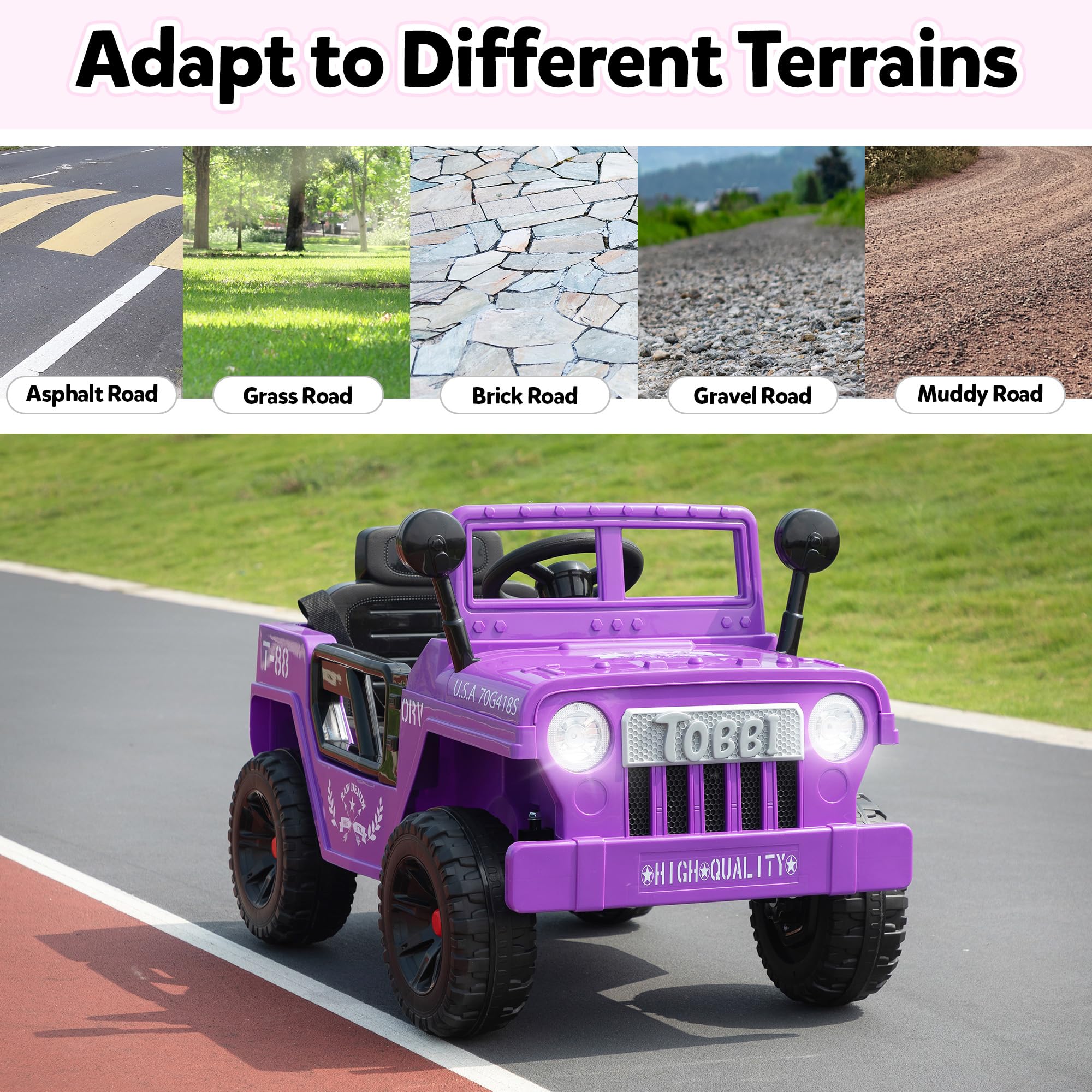 TOBBI 12V Kids Ride On Truck - Electric Powered Toy Car for Toddlers Ages 3-6 with Off-Road Wheels, Suspension, Horn & LED Lights - Perfect Birthday & Christmas Gift for Boys & Girls - Great for Indoor & Outdoor Play (Purple)