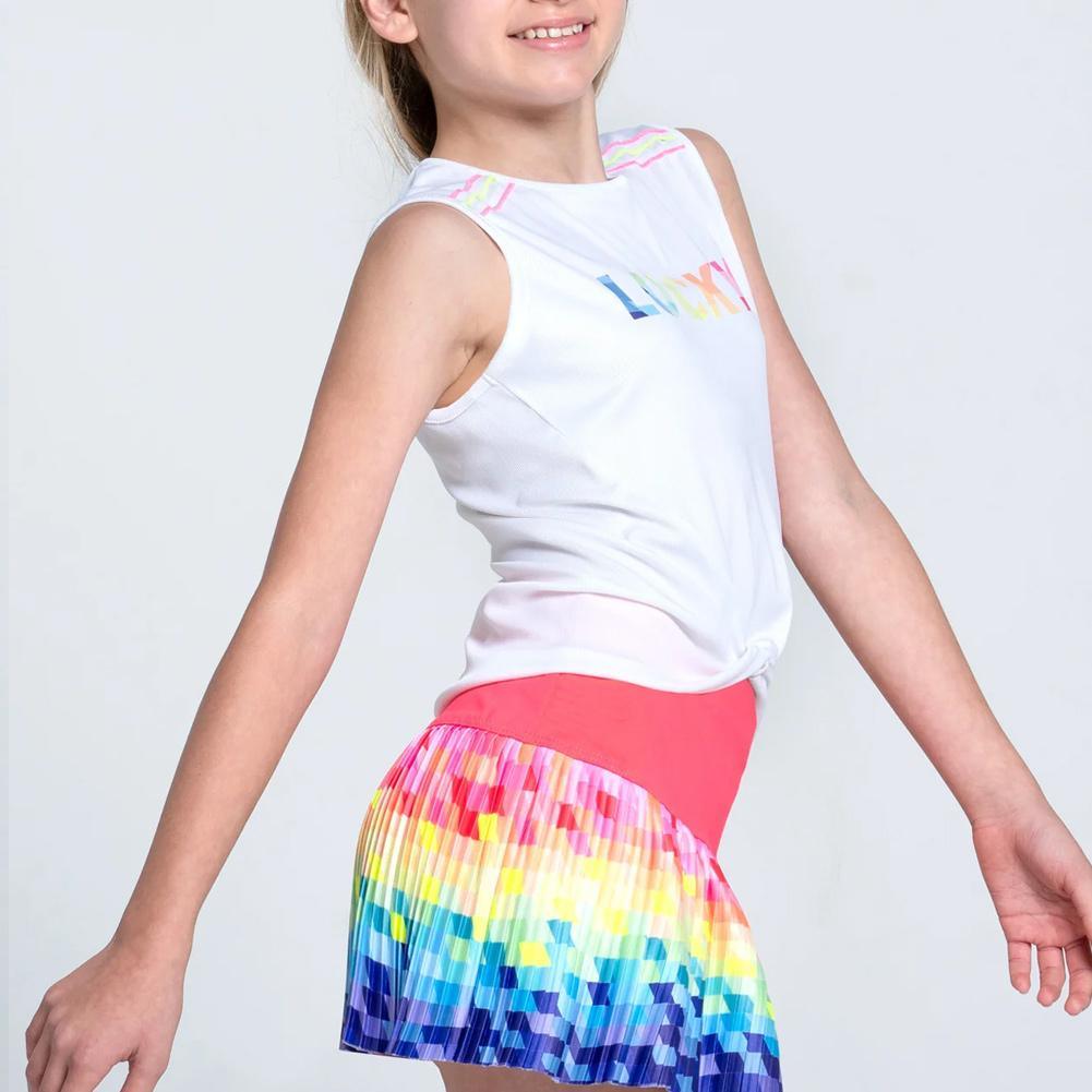 Girls' Love In Color Tennis Tank Top - Rainbow Print Athletic Shirt for Kids | Perfect for Tennis Practice & Summer Outdoor Activities
