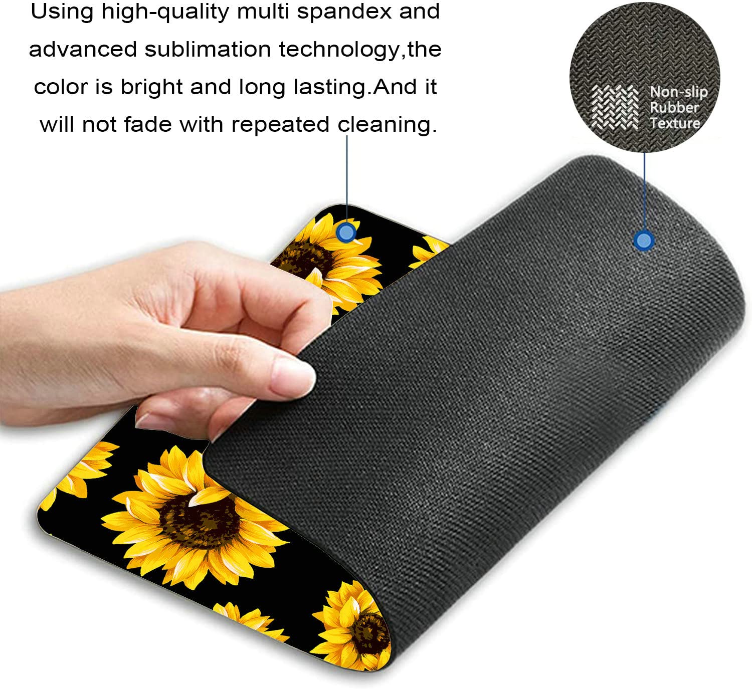 Premium Non-Slip Rubber Gaming Mouse Pad with Sunflower Black Background Design - 9.5