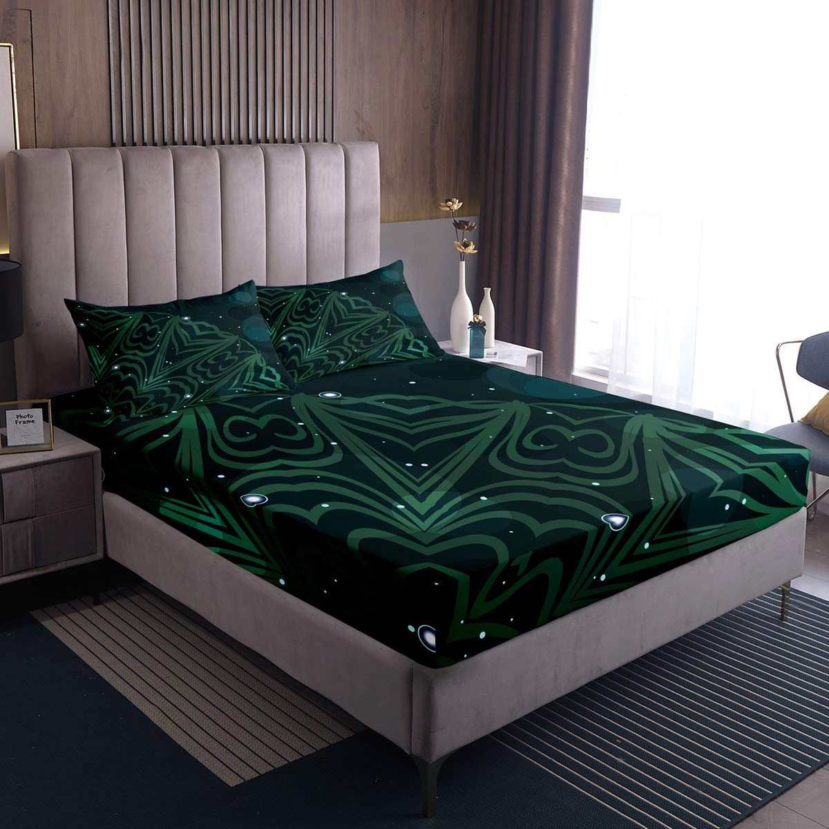 Green Teal Fitted Sheet Set Twin XL - Soft Breathable Summer & Winter Bed Sheets with Modern City Street Print - Includes 1 Fitted Sheet & 1 Pillowcase - Perfect for Dorms, Apartments & Guest Rooms