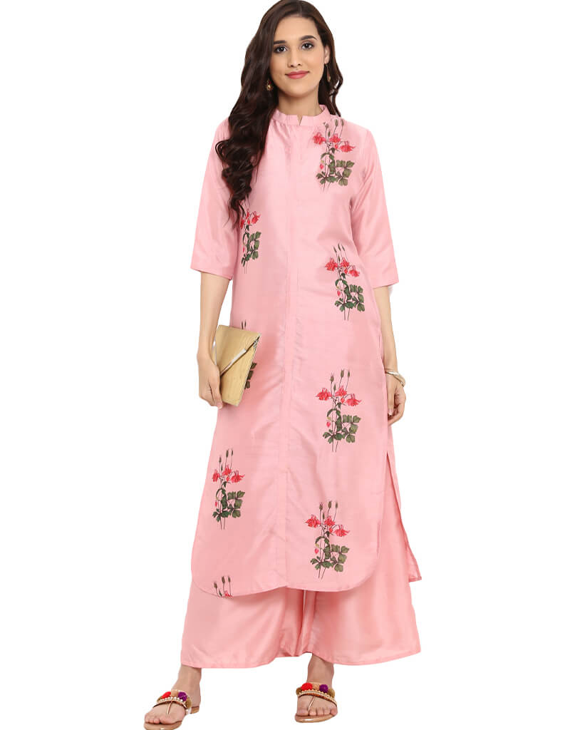 Elegant Baby Pink Poly Silk Suit Palazzo for Women - Comfortable & Stylish Outfit for Weddings, Parties & Special Occasions
