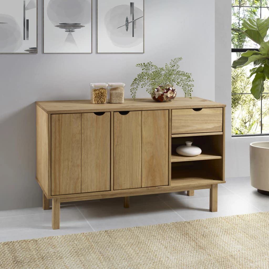 vidaXL OTTA Solid Pine Wood Sideboard - Scandinavian Style Storage Cabinet with Drawer & Shelves, 44.9
