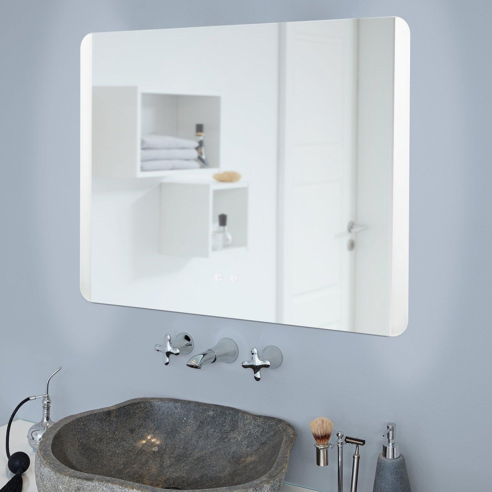 Eglo Buenavista 2 IP44 LED Floating Rectangular Touch Bathroom Mirror 80cm - Modern Waterproof Vanity Mirror for Bathroom, Bedroom & Makeup Area