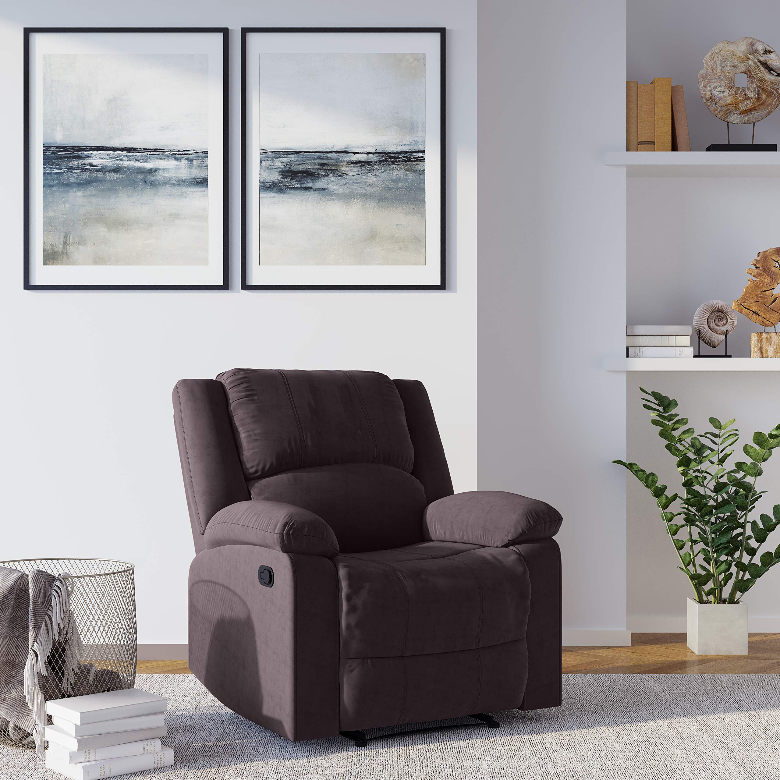 Warren Reclining Armchair - Standard Size in Chocolate Brown | Comfortable Lounge Chair for Living Room, Bedroom & Home Theater Relaxation