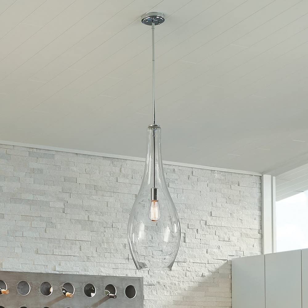 1 Light Contemporary Large Bell Shade Pendant Light Fixture with Clear Glass and Chrome Finish - Perfect for Dining Room, Kitchen Island, or Entryway Lighting