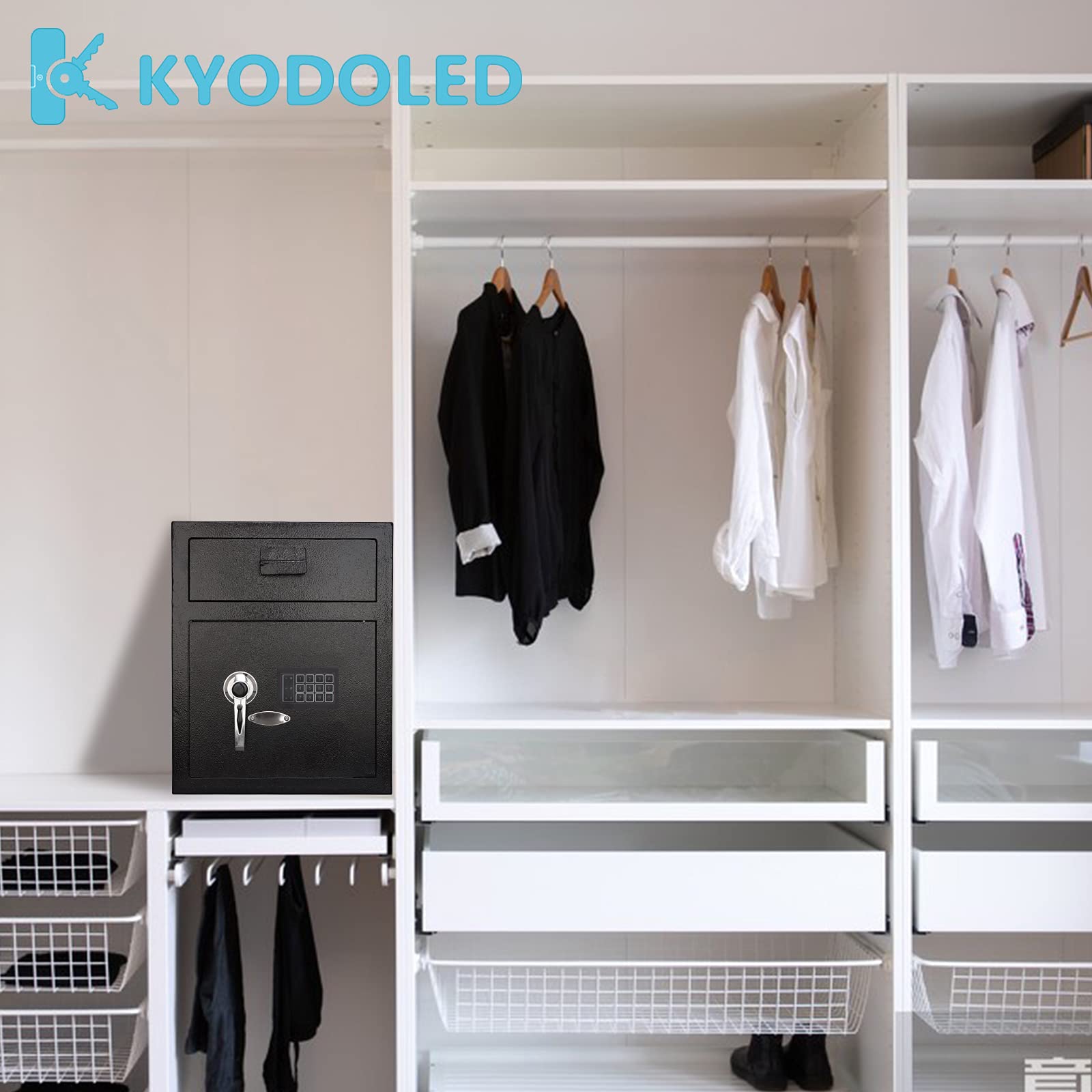 KYODOLED Digital Safe Box - Electronic Steel Security Safe with Keypad & Emergency Keys, Locking Drop Box with Deposit Slot - 13.78
