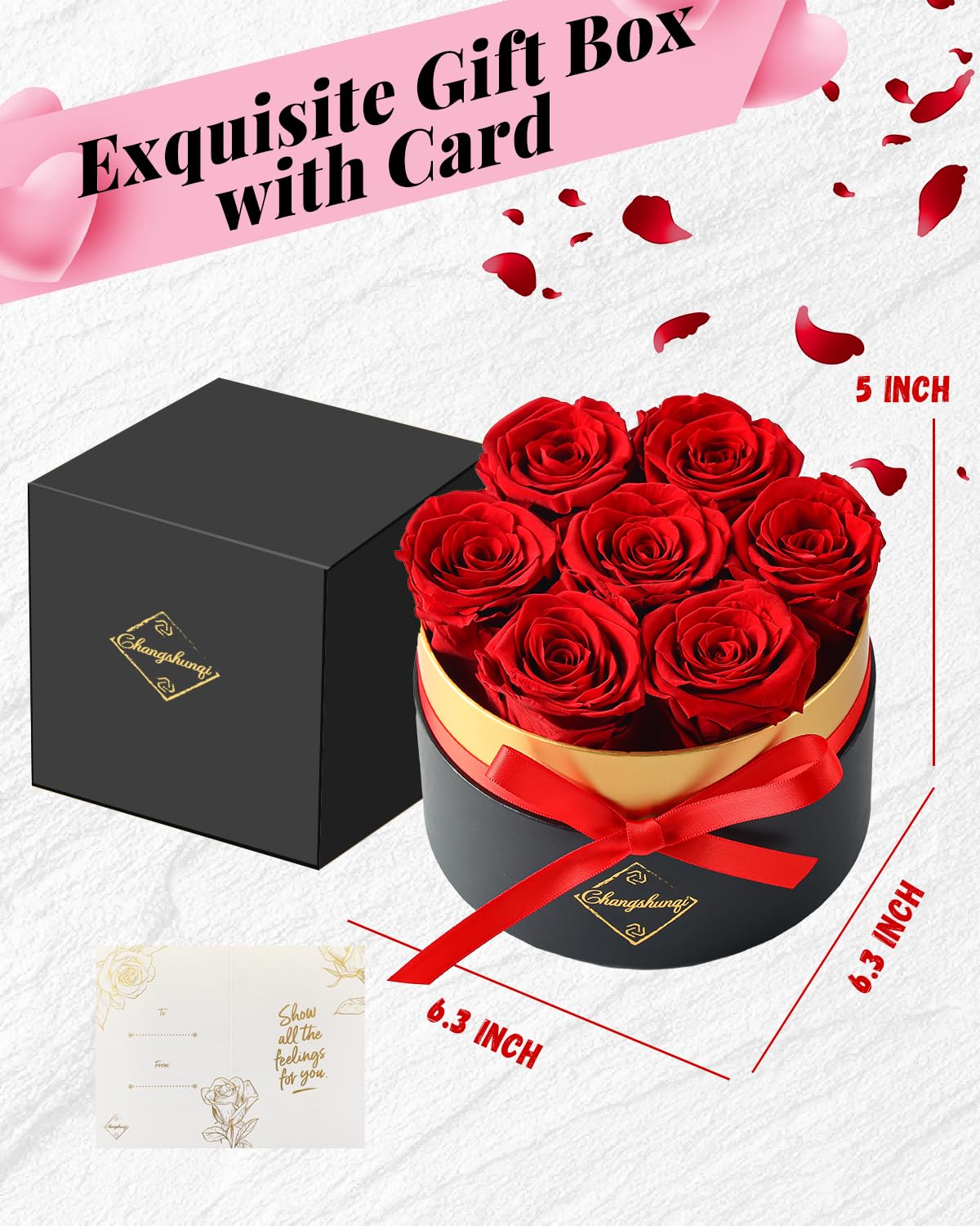 Changshunqi Forever Preserved Roses in a Box - 7 Long-Lasting Roses (2-3 Years) | Eternal Rose Gift for Women, Wife, Mom | Birthday, Anniversary, Mother's Day Flowers | Perfect for Home Decor, Wedding Centerpieces & Romantic Surprises