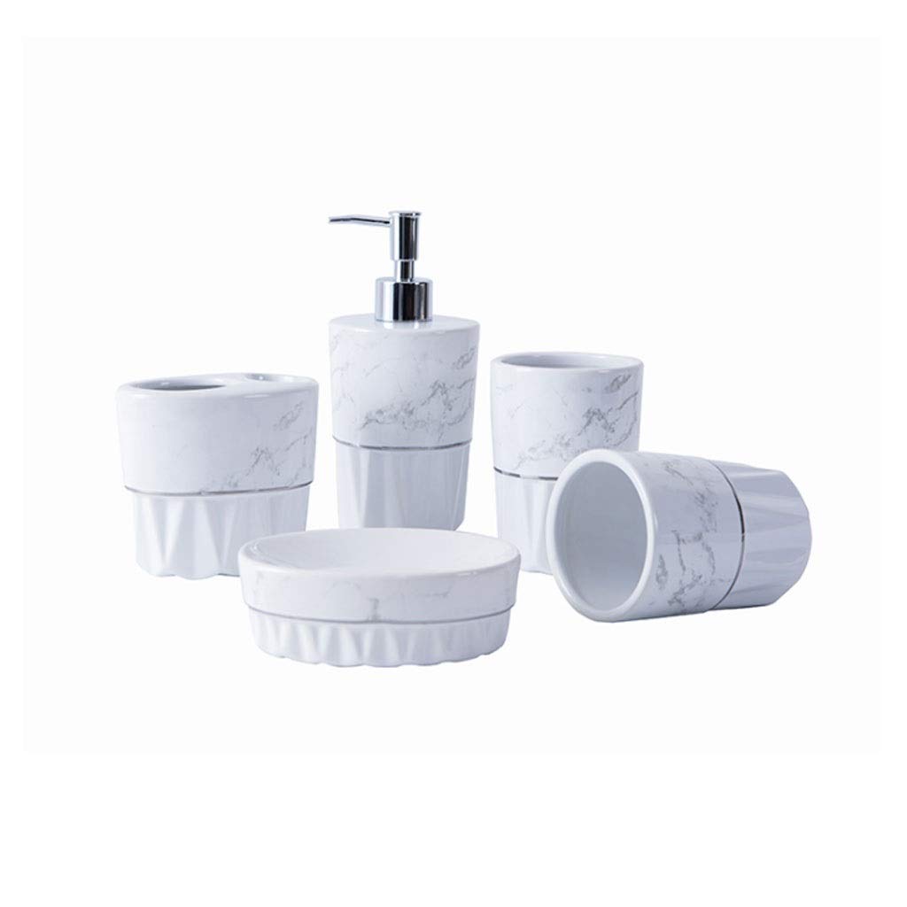 Nordic Ceramic Bathroom Accessories Set - 5-Piece Soap Dispenser, Toothbrush Holder, Cup & Soap Dish | Modern Home Decor for Bathroom Organization | Perfect for Guest Bathrooms, Master Suites & Spa-Style Vanities