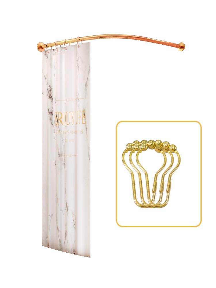 No Drill Shower Curtain Tension Rod with Rings - 304 Stainless Steel Rust-Resistant Adjustable Pull Rod (100x100cm) - Perfect for Bathrooms, Dorms, RVs & Small Spaces