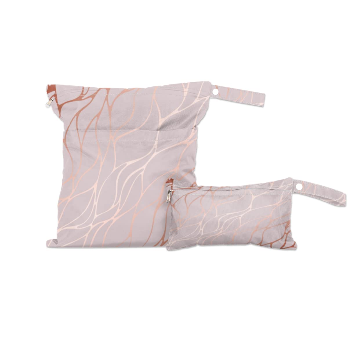 Rose Gold Marble Wet Dry Bag 2 Pack - Waterproof Reusable Zipper Pouch for Cloth Diapers, Swimsuits & Gym Clothes - Travel & Beach Essentials - Perfect for Baby Care, Pool Days & Sports Gear Storage
