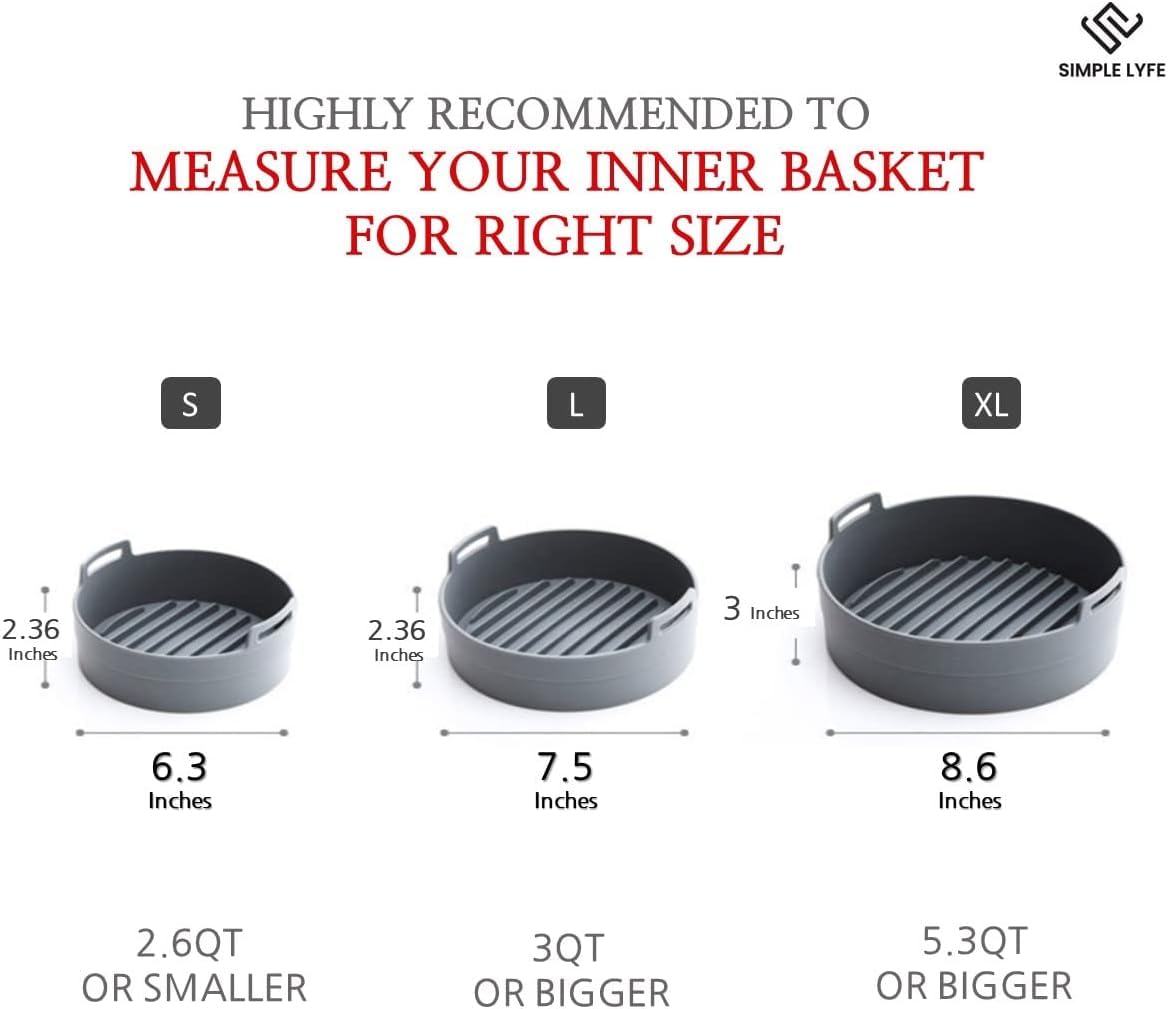 Premium Air Fryer Silicone Pot Liner - Extra Strong & Food Safe | Non-Stick Oven Accessories for 5.3QT+ Air Fryers | Replaces Flammable Parchment Paper | Easy Clean Basket Liner for Healthy Cooking | Perfect for French Fries, Chicken Wings & Vegetables