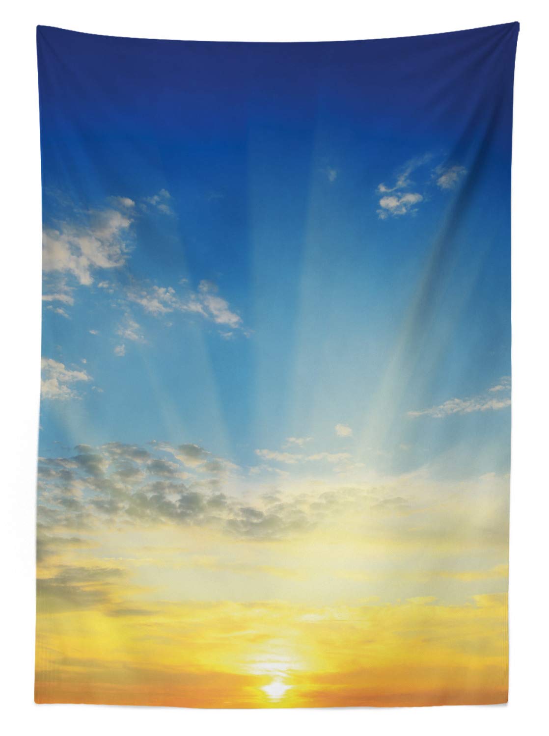 Ambesonne Sky Outdoor Tablecloth - Sunset Clouds Scenic Design, Washable Picnic Table Cover 58x84 Inches, Blue & Yellow | Perfect for Outdoor Dining, BBQs, Garden Parties & Beach Picnics
