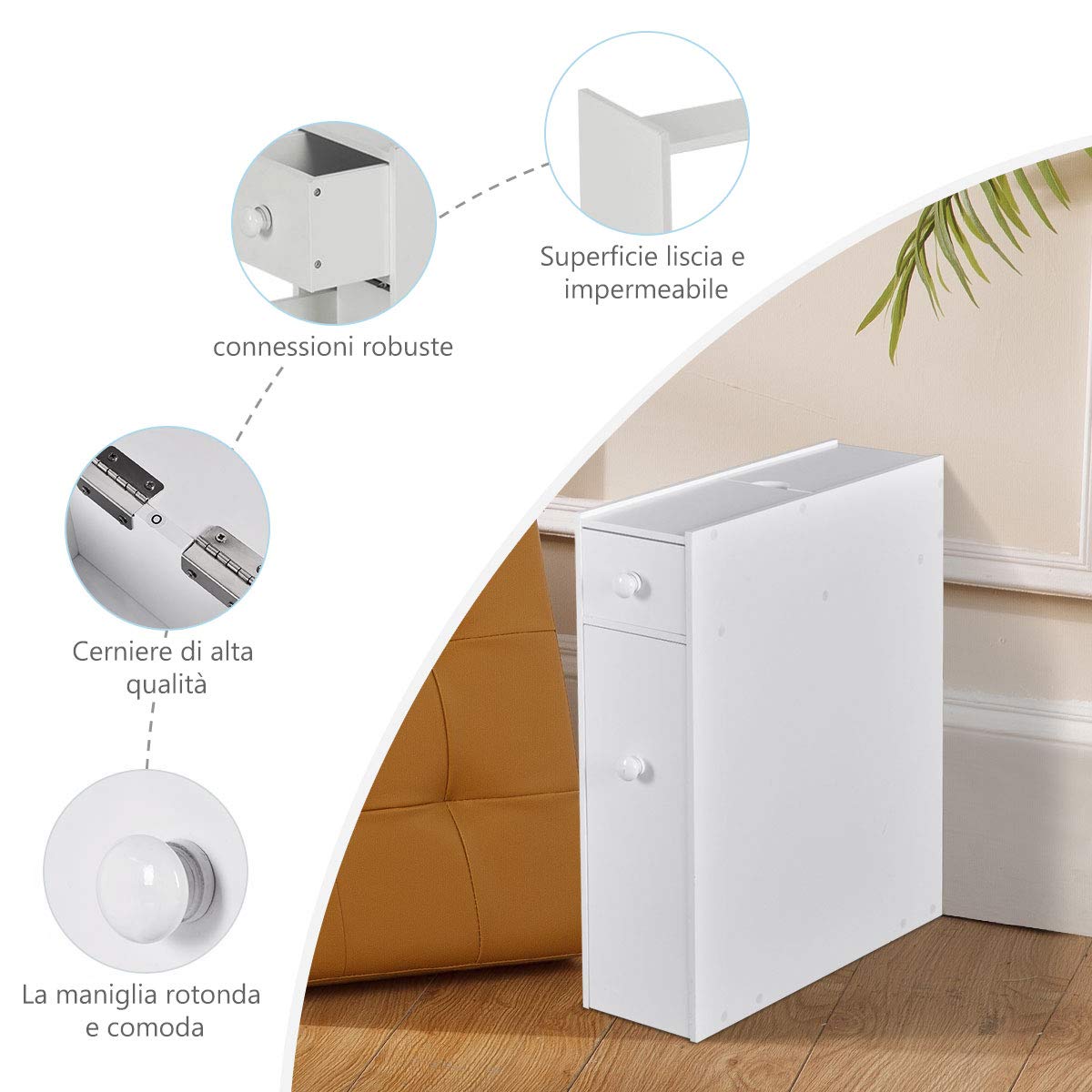 Rainfally Slim Bathroom Storage Cabinet - Narrow Toilet Paper & Bath Essentials Organizer for Small Spaces, Modern White Bathroom Vanity Cabinet - Perfect for Bedroom Nightstand, Living Room or Office Storage Solution