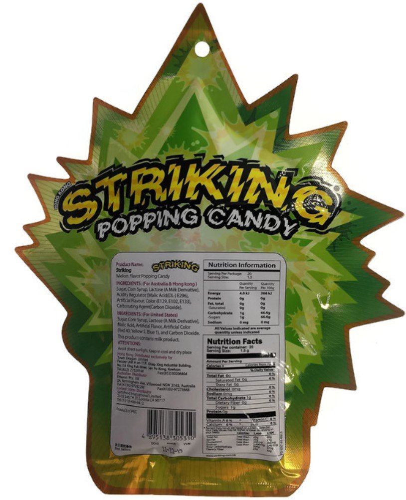 (20 Pouches) Striking Popping Candy - 5 Packs (Melon Flavor) - Fun Party Snack for Kids & Adults - Perfect for Birthdays, Halloween & Movie Nights