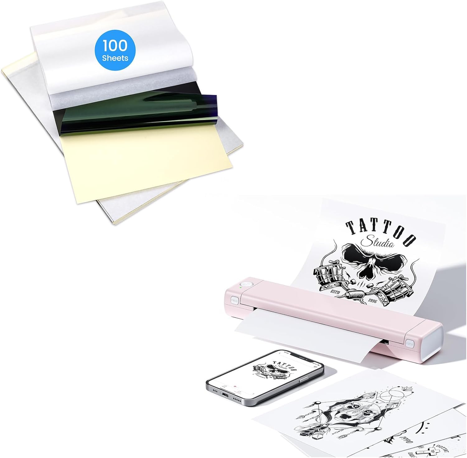 Phomemo M08F Wireless Tattoo Stencil Printer Kit - Portable Thermal Transfer Machine with 100 Sheets Tattoo Transfer Paper | Ideal for Tattoo Artists, Home Studios & Professional Tattoo Shops