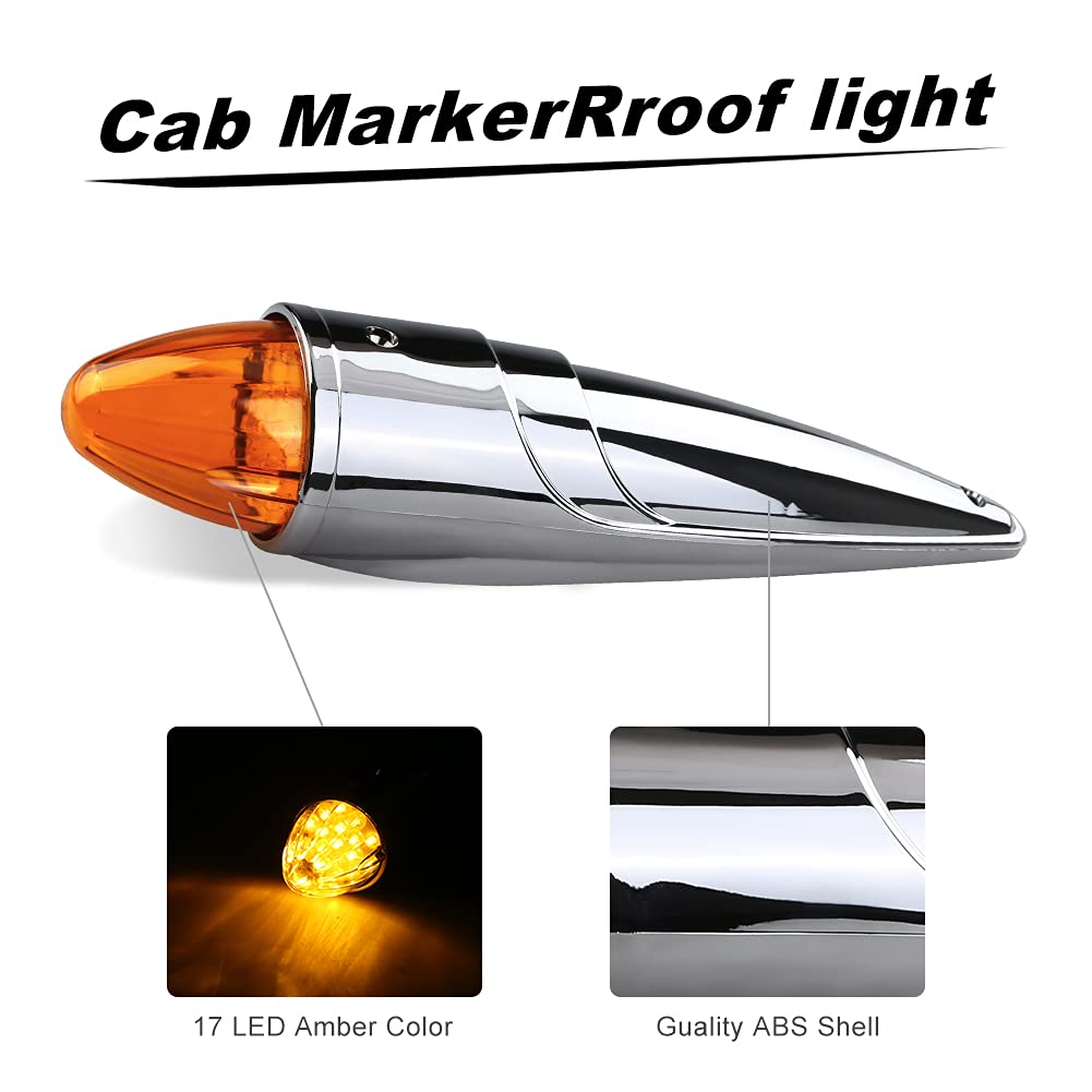 5PCS 17 LED Cab Marker Lights - Waterproof Amber Roof Running Lights for Heavy Duty Trucks (Kenworth, Peterbilt, Freightliner, Mack) - Durable Yellow Lens for Enhanced Visibility in Fog & Night Driving