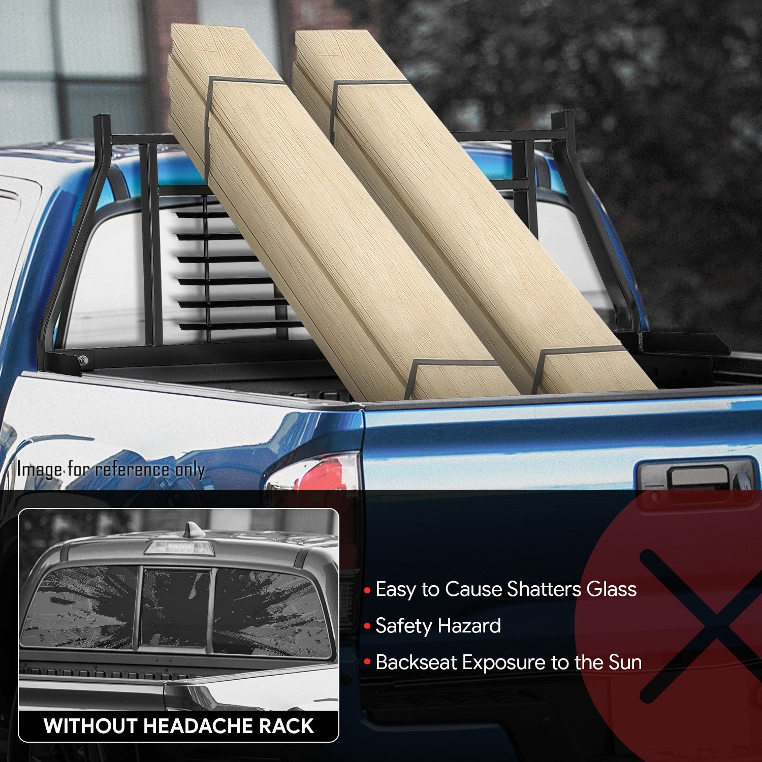 1 X 2 Inch Steel Tubing Headache Rack for 2005-2023 Toyota Tacoma Pickup Truck - Heavy Duty Rear Window Protection for Off-Road & Work Trucks