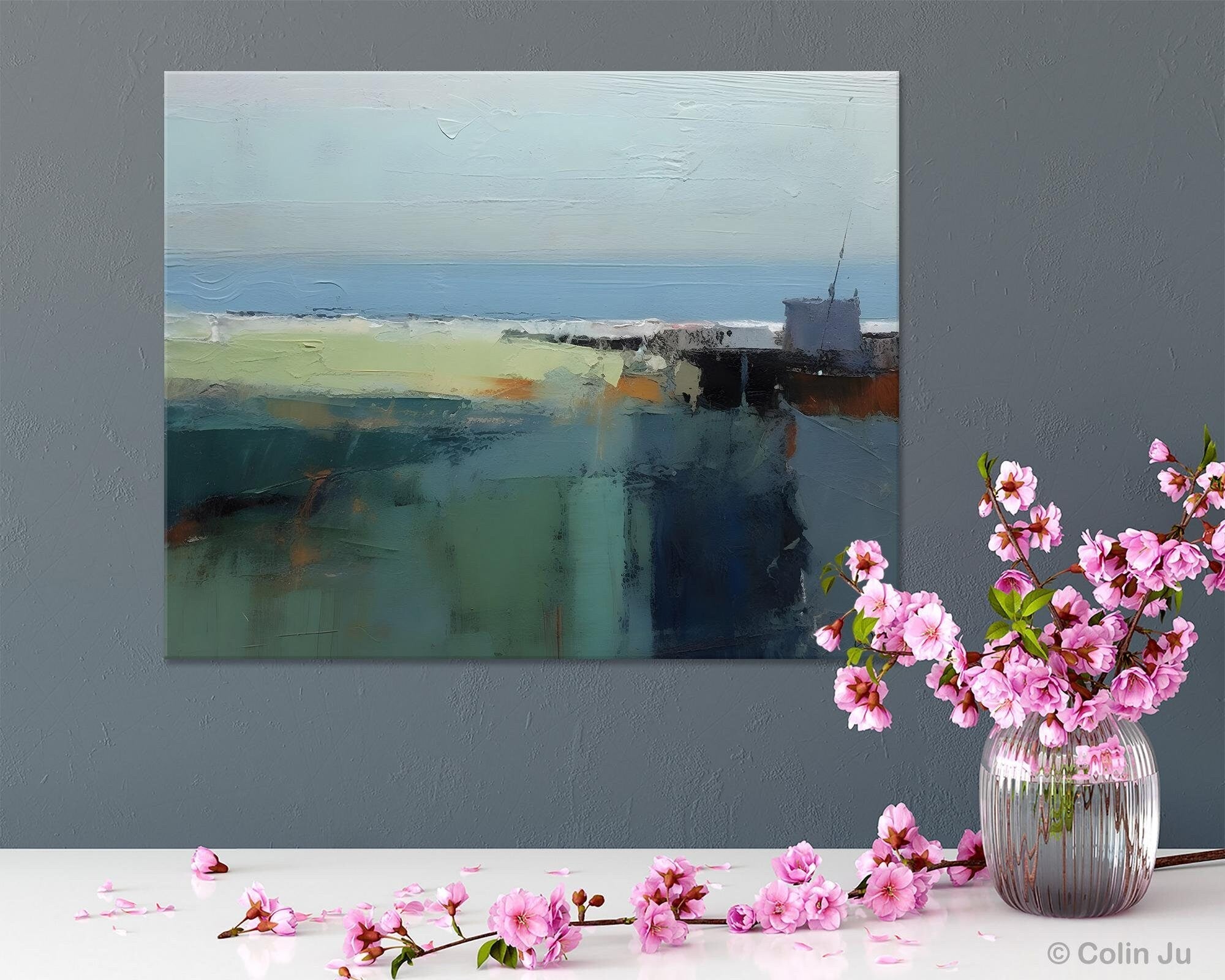 Modern Abstract Landscape Acrylic Painting on Canvas - Handmade Wall Art for Living Room, Bedroom & Office Decor - Contemporary Home Decor Gift Idea