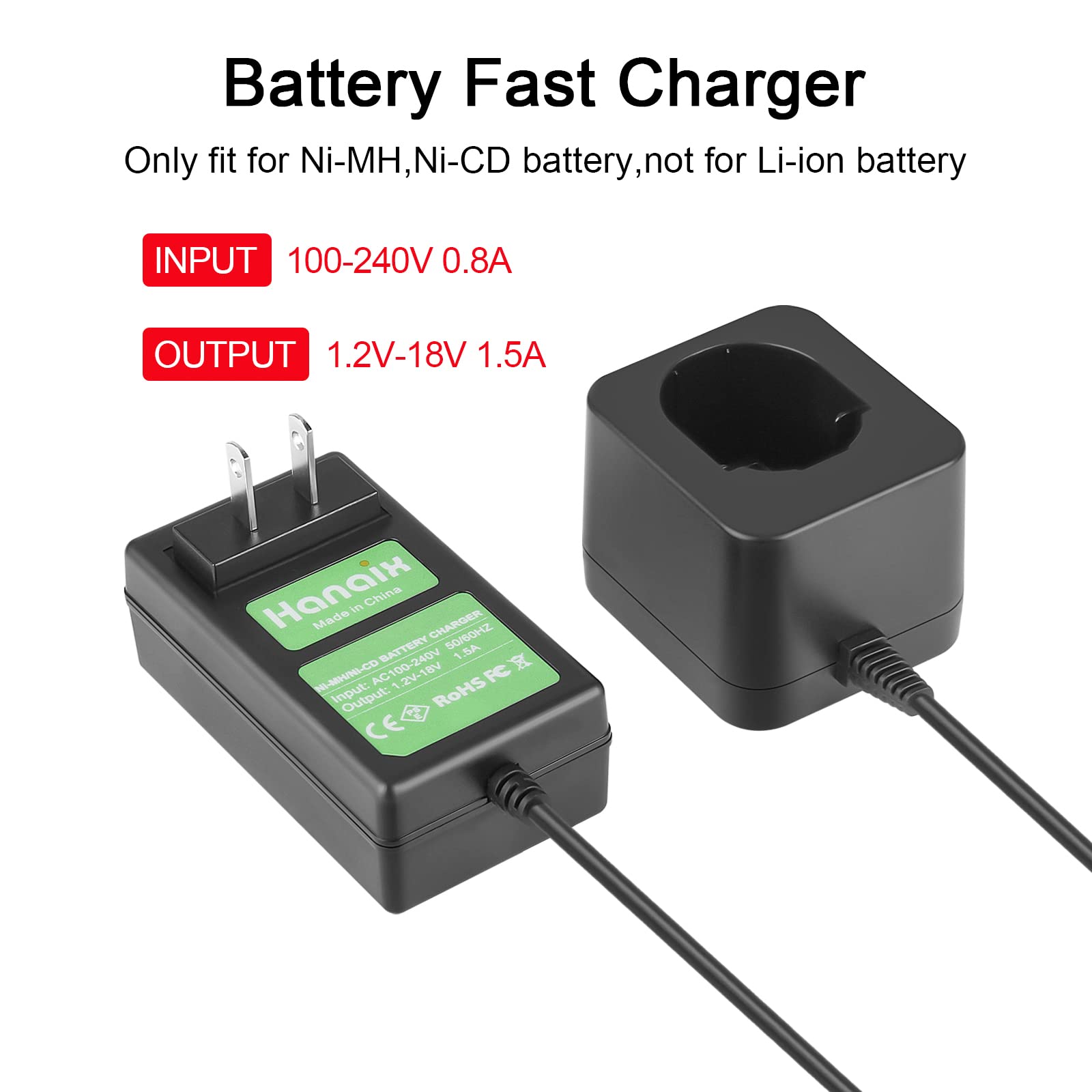 Black and Decker 7.2V-18V Ni-MH Battery Charger for PS120 PS130 PS140 - Fast Charging 18V Portable Power Tool Charger - Perfect for Drills, Saws, and DIY Projects