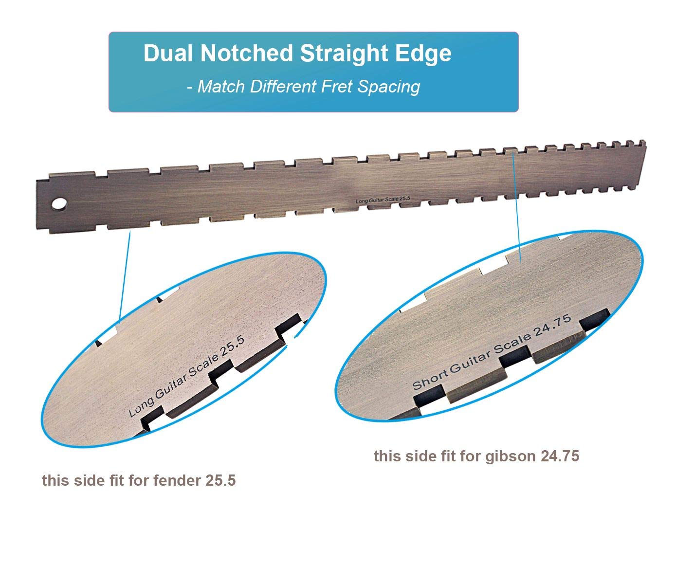 Notched Guitar Neck Straight Edge - Dual-Scale Guitar Repair Tool for 24.75