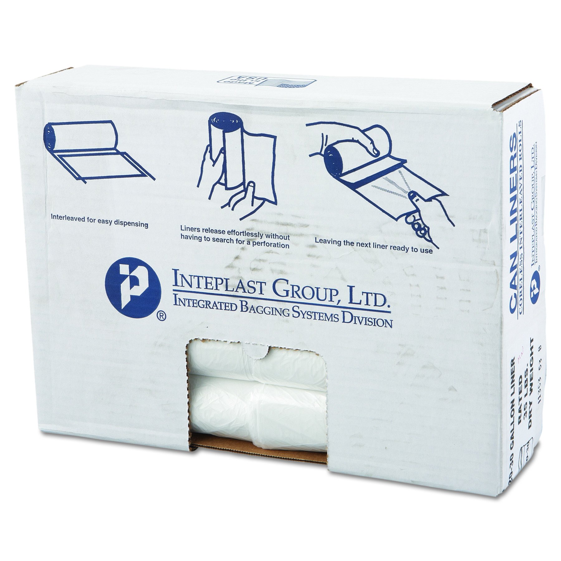 Inteplast Group VALH3037N10 20-30 Gallon HDPE Commercial Trash Bags - Coreless Valu-Plus Liners, 36