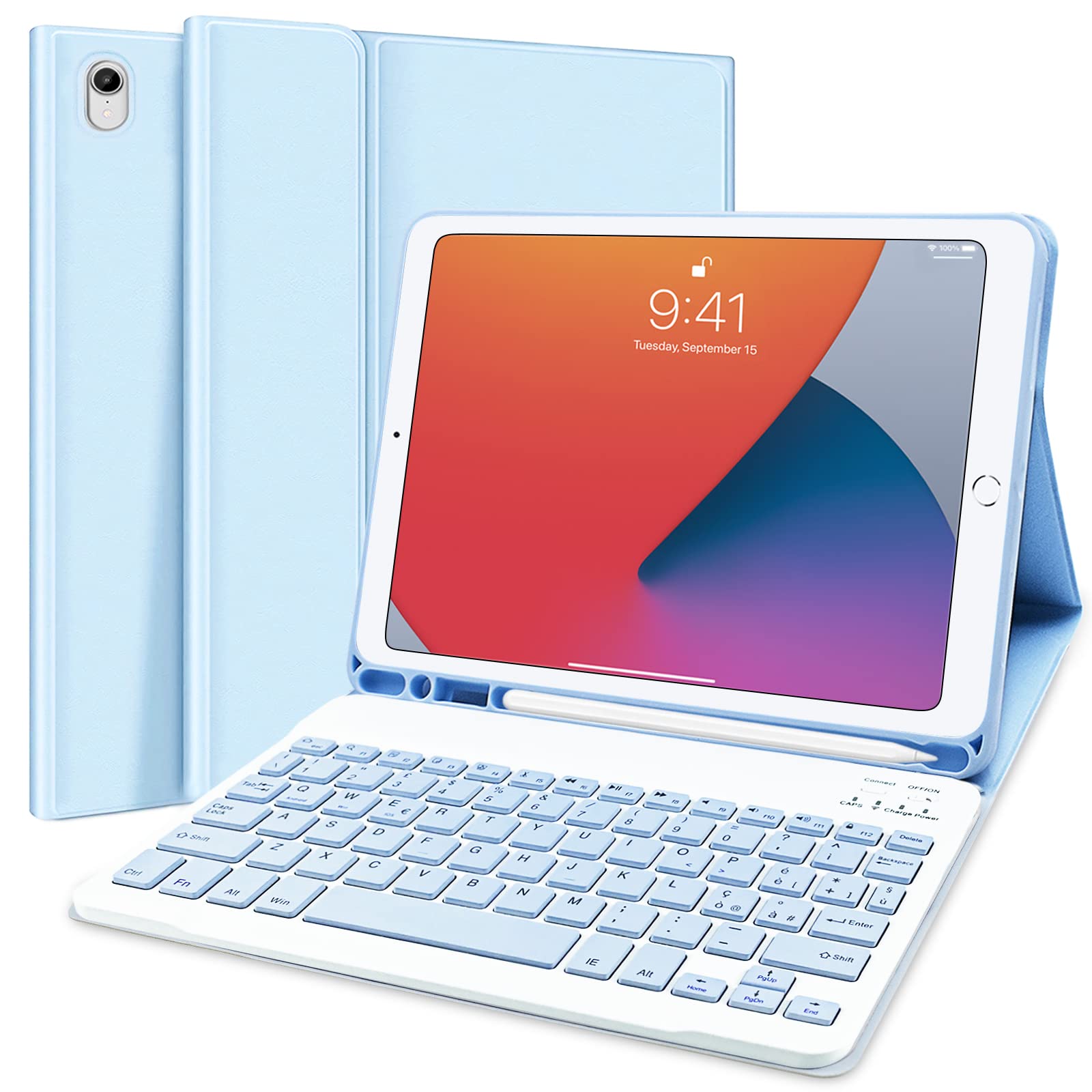 Magnetic Bluetooth Keyboard Case for iPad 10.2 (2021 9th Gen/2020 8th Gen/2019 7th Gen)/iPad Pro 10.5/iPad Air 3 - Detachable Wireless Italian Layout Cover (Sky Blue) | Perfect for Work, Study & Travel