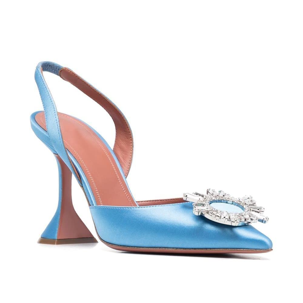 Arqa Women's Satin Slingback Crystal Pointed Toe High Heel Pumps - Elegant Wedding & Bride Shoes for Special Occasions, Parties & Evening Events